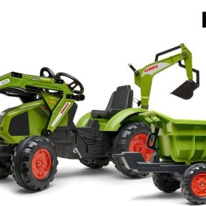 Šlapací traktor Claas Axos s nakladačem, rypadlem a vlečkou, Falk, W011264