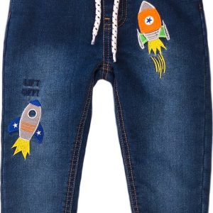 Kalhoty džínové s výšivkou, Minoti, Beam 4, modrá – 86/92 | 18-24m