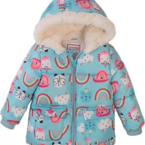 Kabát dívčí Puffa podšitá chlupem, Minoti, Pom 1, světle modrá – 80/86 | 12-18m