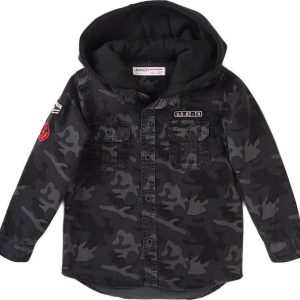 Košile chlapecká maskáčová s kapucí, Minoti, Stereo 8, šedá – 98/104 | 3/4let