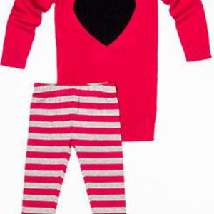 Dívčí set: šatovka z úpletu, legíny, Minoti, LITTLE 8, růžová – 80/86 | 12-18m