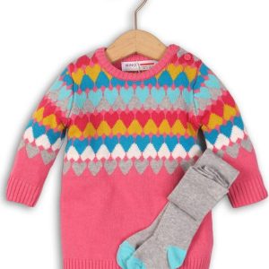 Šaty dívčí úpletové s punčochami, Minoti, MAGIC 1, růžová – 68/80 | 6-12m