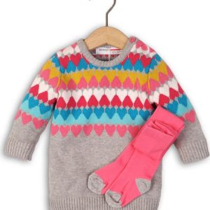 Šaty dívčí úpletové s punčochami, Minoti, MAGIC 1, šedá – 68/80 | 6-12m