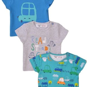 Tričko kojenecké s krátkým rukávem 3pack, Minoti, Transport 3, modrá – 74/80 | 9-12m