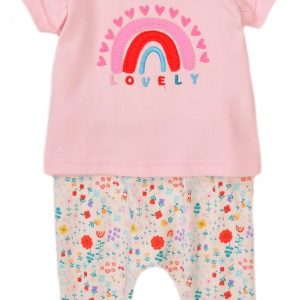 Kojenecký set – tričko a tepláky, Minoti, Garden 1, růžová – 68/74 | 6-9m