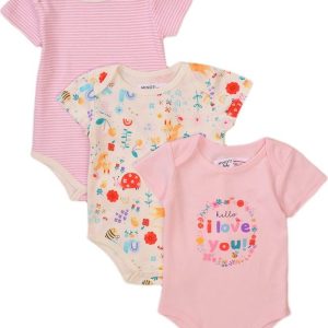 Body kojenecké 3pack, Minoti, Garden 9, růžová – 56/62 | 0-3m