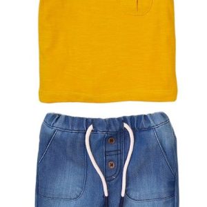 Chlapecký set – tričko a kalhoty džínové, Minoti, Planet 4, žlutá – 92/98 | 2/3let
