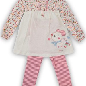 Kojenecký set, šaty a legíny, Minoti, MOUSE 10, růžová – 86/92 | 18-24m