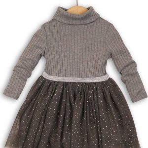 Šaty dívčí, rolák a řesená sukně, Minoti, DOLL 3, šedá – 68/80 | 6-12m