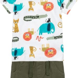 Chlapecký set – košile a kraťasy, Minoti, Planet 7, khaki – 86/92 | 18-24m