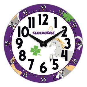 CLOCKODILE Dětské nástěnné hodiny fialové s koněm 25cm CCT0030