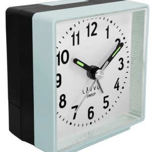LAVVU LAS3017 – Stříbřitě-modrý budík SWEEP s plynulým chodem – 3 ROKY ZÁRUKA!