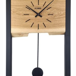 KUBRi 0140D – Kyvadlové hodiny české výroby s robustním kovovým rámem a dubovou základnou