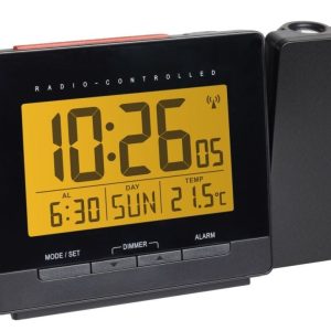 Rádiem řízený digitální budík s projekcí, zobrazením vnitřní teploty a podsvětleným displejem TFA 60.5016.01