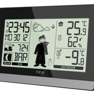 Domácí meteostanice s předpovědí počasí a postavičkou TFA 35.1159.01 WEATHER BOY – černá