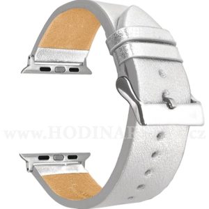 Stříbrný kožený řemínek MINET Top Grain pro APPLE WATCH 38-40 mm MSXAZS1