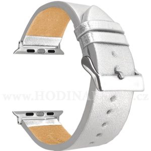 Stříbrný kožený řemínek MINET Top Grain pro APPLE WATCH 42-44 mm MSXAZS2
