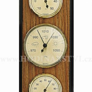 Barometr s teploměrem a vlhkoměrem na dřevěné podložce B203097