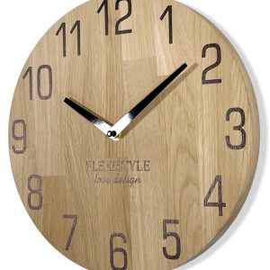 Flexistyle z228 – nástěnné hodiny z přírodního dubu s průměrem 30 cm hnědé