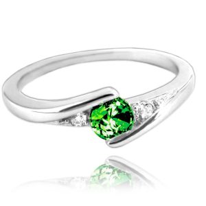 MINET Elegantní stříbrný prsten se zeleným zirkonem vel. 49