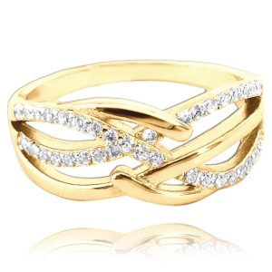 MINET Pozlacený luxusní stříbrný prsten s bílými zirkony vel. 69