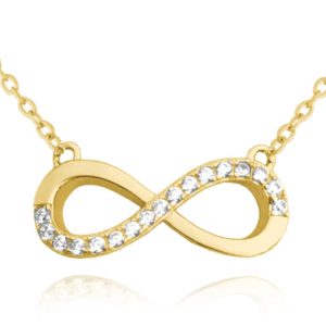 MINET Pozlacený stříbrný náhrdelník NEKONEČNO s bílými zirkony