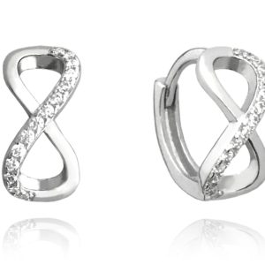 MINET Stříbrné náušnice NEKONEČNO s bílými zirkony