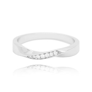 MINET Kroucený stříbrný prsten s bílými zirkony vel. 61