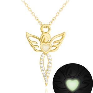 MINET Svítící pozlacený stříbrný náhrdelník ANDĚL s bílými zirkony