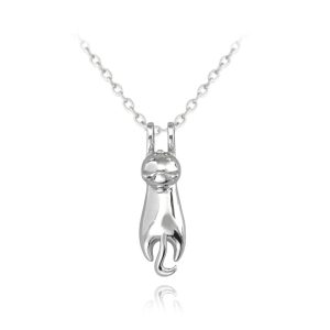 MINET Lesklý stříbrný náhrdelník KOČKA