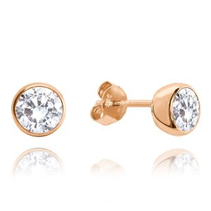 MINET Rose gold stříbrné náušnice PECKY s bílými zirkony