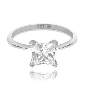 MINET Stříbrný prsten s velkým bílým zirkonem vel. 49