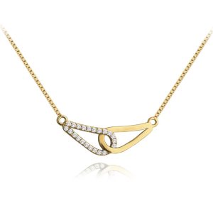 MINET Pozlacený propletený stříbrný náhrdelník s bílými zirkony