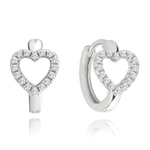 MINET Stříbrné náušnice SRDÍČKA s bílými zirkony