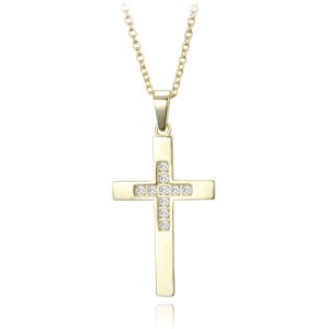 MINET Pozlacený stříbrný náhrdelník křížek s drobnými zirkony