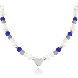 MINET Stříbrný náhrdelník s přírodními perlami a barevnými kuličkami – Ag 925/1000 20,60g