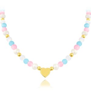 MINET Pozlacený stříbrný náhrdelník s přírodními perlami a barevnými kuličkami – Ag 925/1000 21,40g