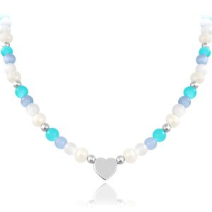 MINET Stříbrný náhrdelník s přírodními perlami a barevnými kuličkami – Ag 925/1000 20,30g