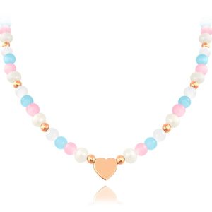 MINET Rose gold stříbrný náhrdelník s přírodními perlami a barevnými kuličkami – Ag 925/1000 21,60g