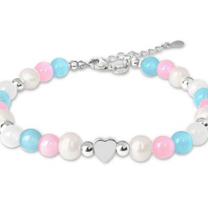 MINET Stříbrný náramek s přírodními perlami a barevnými kuličkami
