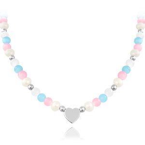 MINET Stříbrný náhrdelník s přírodními perlami a barevnými kuličkami – Ag 925/1000 21,20g