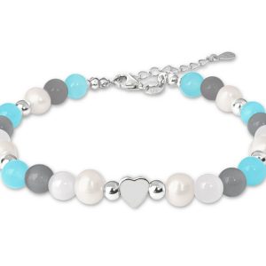 MINET Stříbrný náramek s přírodními perlami a barevnými kuličkami