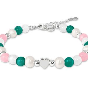 MINET Stříbrný náramek s přírodními perlami a barevnými kuličkami
