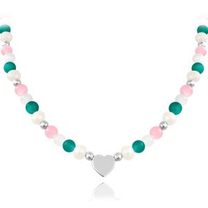 MINET Stříbrný náhrdelník s přírodními perlami a barevnými kuličkami – Ag 925/1000 21,80g
