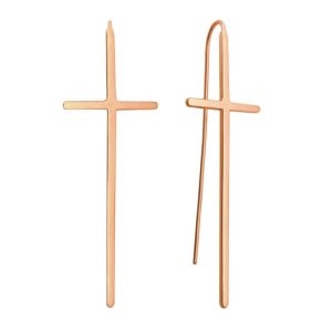 MINET Luxusní pozlacené rose gold stříbrné náušnice KŘÍŽE