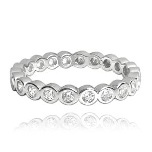 MINET Kuličkový stříbrný prsten s bílými zirkony vel. 55