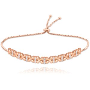 MINET Rose gold stříbrný náramek KYTIČKY s bílými zirkony a stahovacím zapínáním