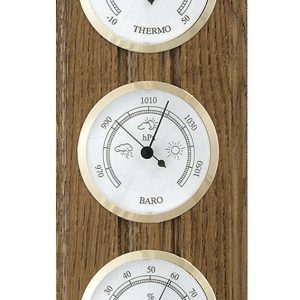 Barometr s teploměrem a vlhkoměrem na dřevěné podložce B203976