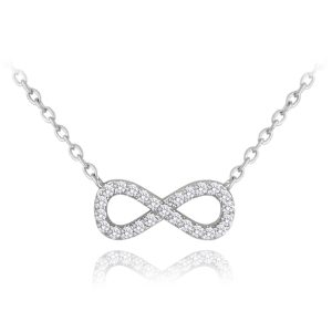 MINET Stříbrný náhrdelník NEKONEČNO s bílými zirkony