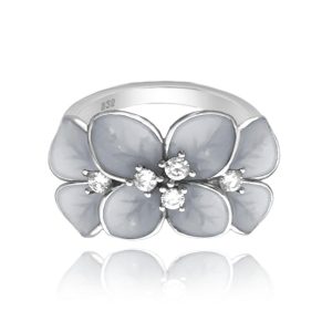 MINET Rozkvetlý stříbrný prsten FLOWERS s bílými zirkony vel. 51